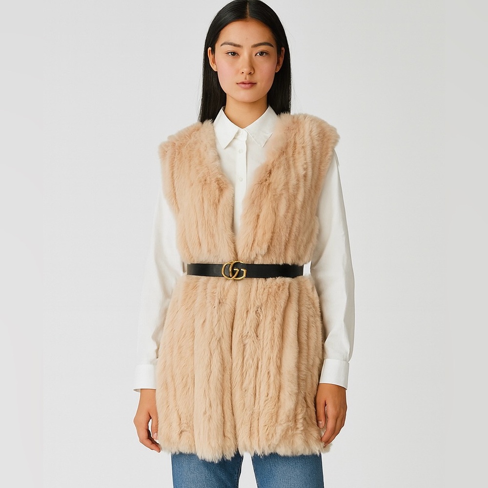 Neiman Marcus Cashmere and Fur Ribbed Sweater Vest- XL